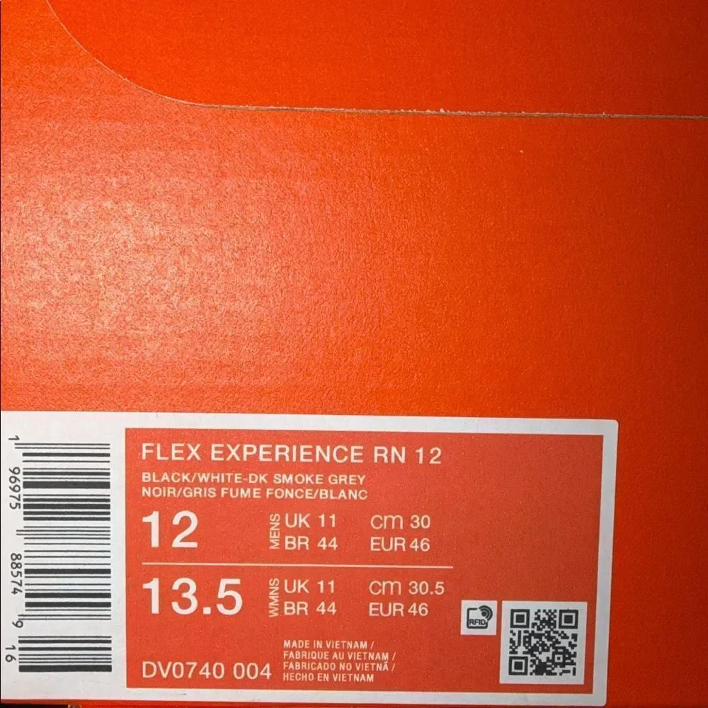 Nike Flex Experience Run 12 Black White DV0740-004 Men’s Size 12